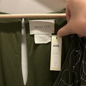 BHLDN Hannon Beaded Wrap Dress, Olive, Size 16, never worn